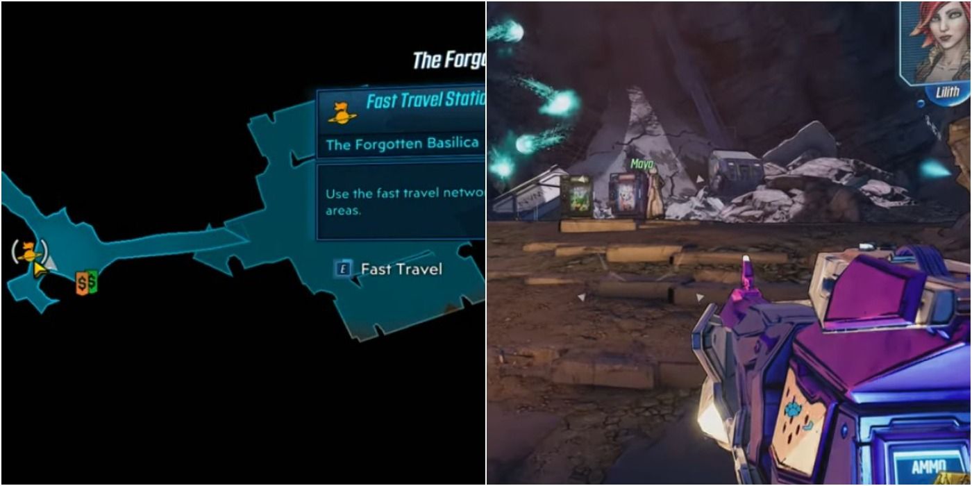 split image of map and The Forgotten Balisica Maya in Borderlands 3