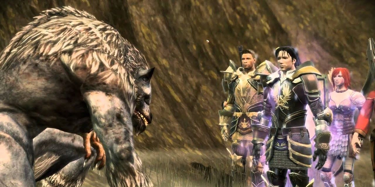 Dragon Age Origins Warden and Party Coming Across Werewolf