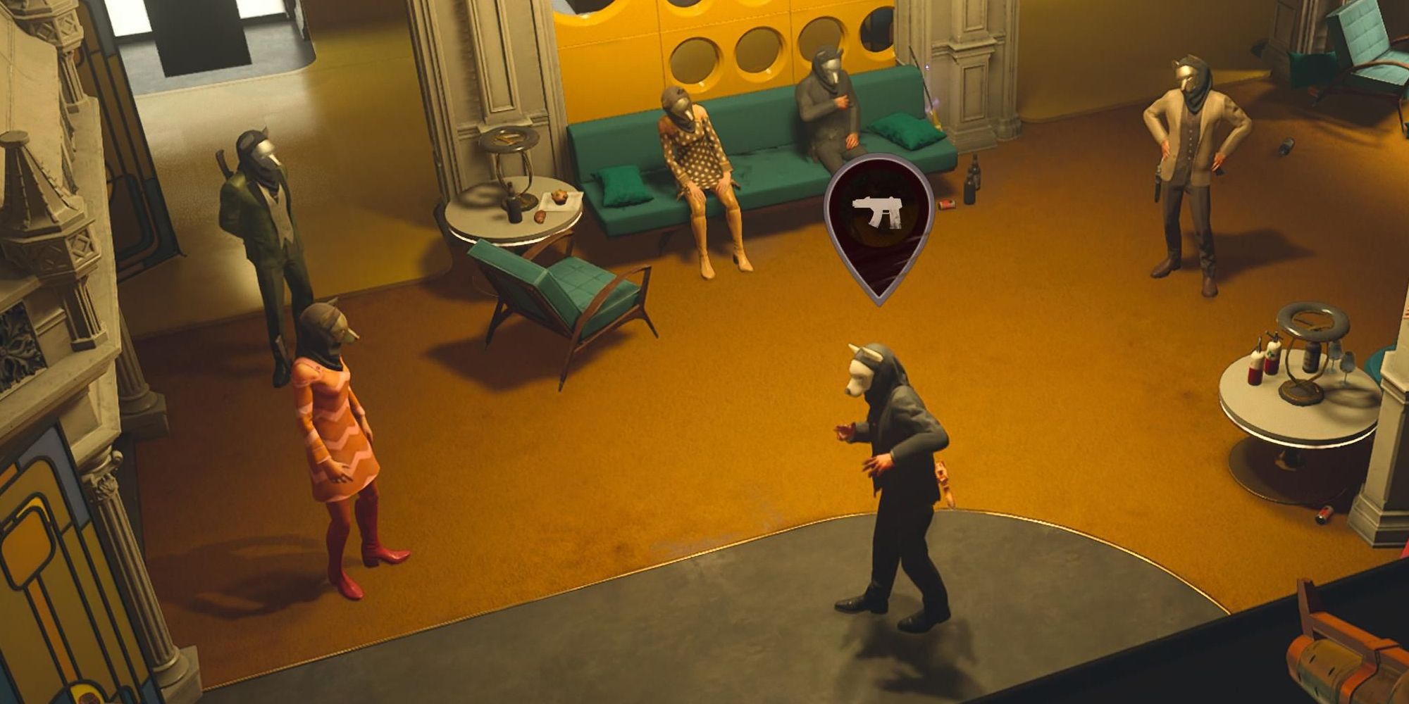 Deathloop AI standing around debating gun science or something