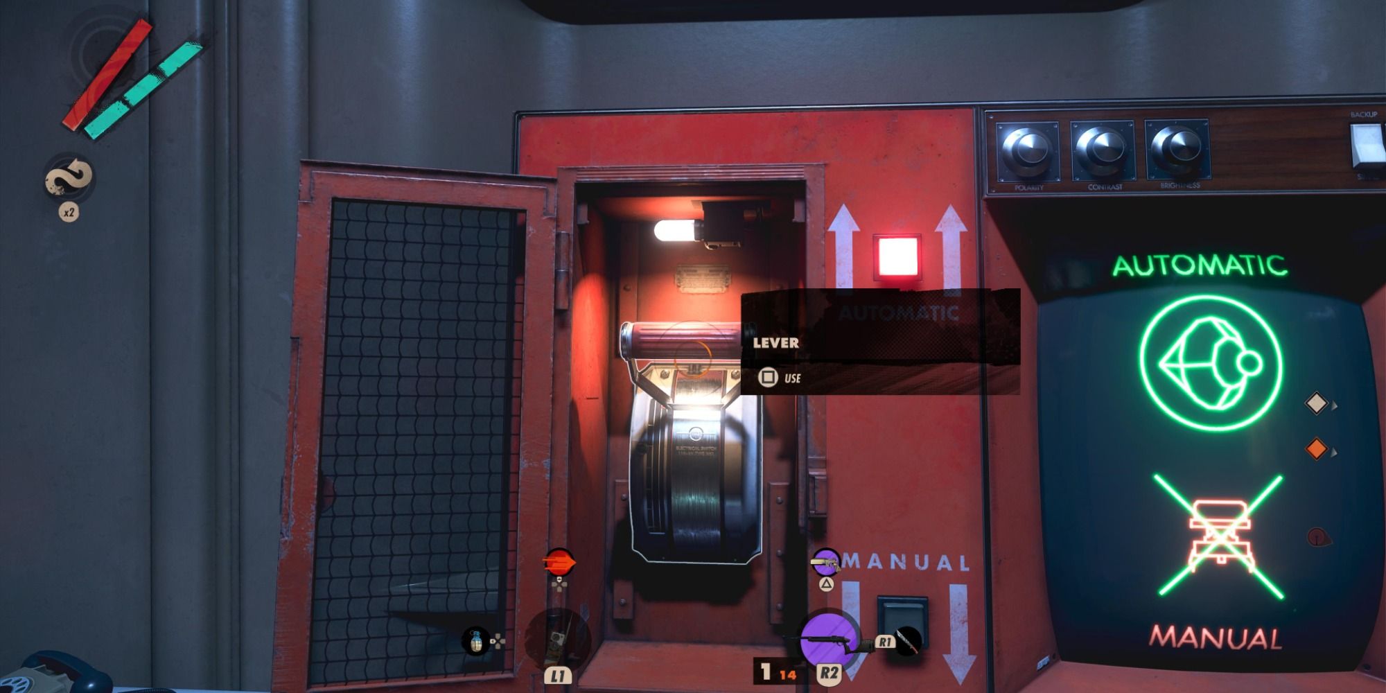 Colt pulling the Depressurization Lever in Deathloop