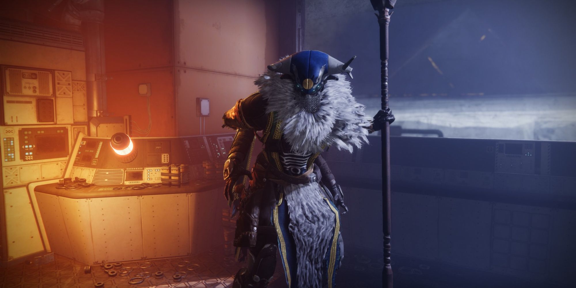 Destiny Variks stood in the middle of a control room with a wide window to his right looking out onto space