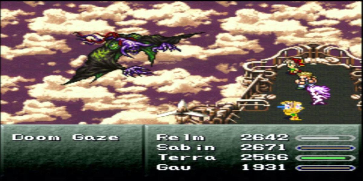 Characters from Final Fantasy 6 battle Doom Gaze