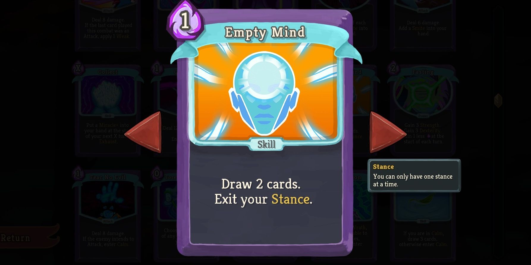 Close Up Card High Resolution Slay The Spire The Watcher Card Empty Mind