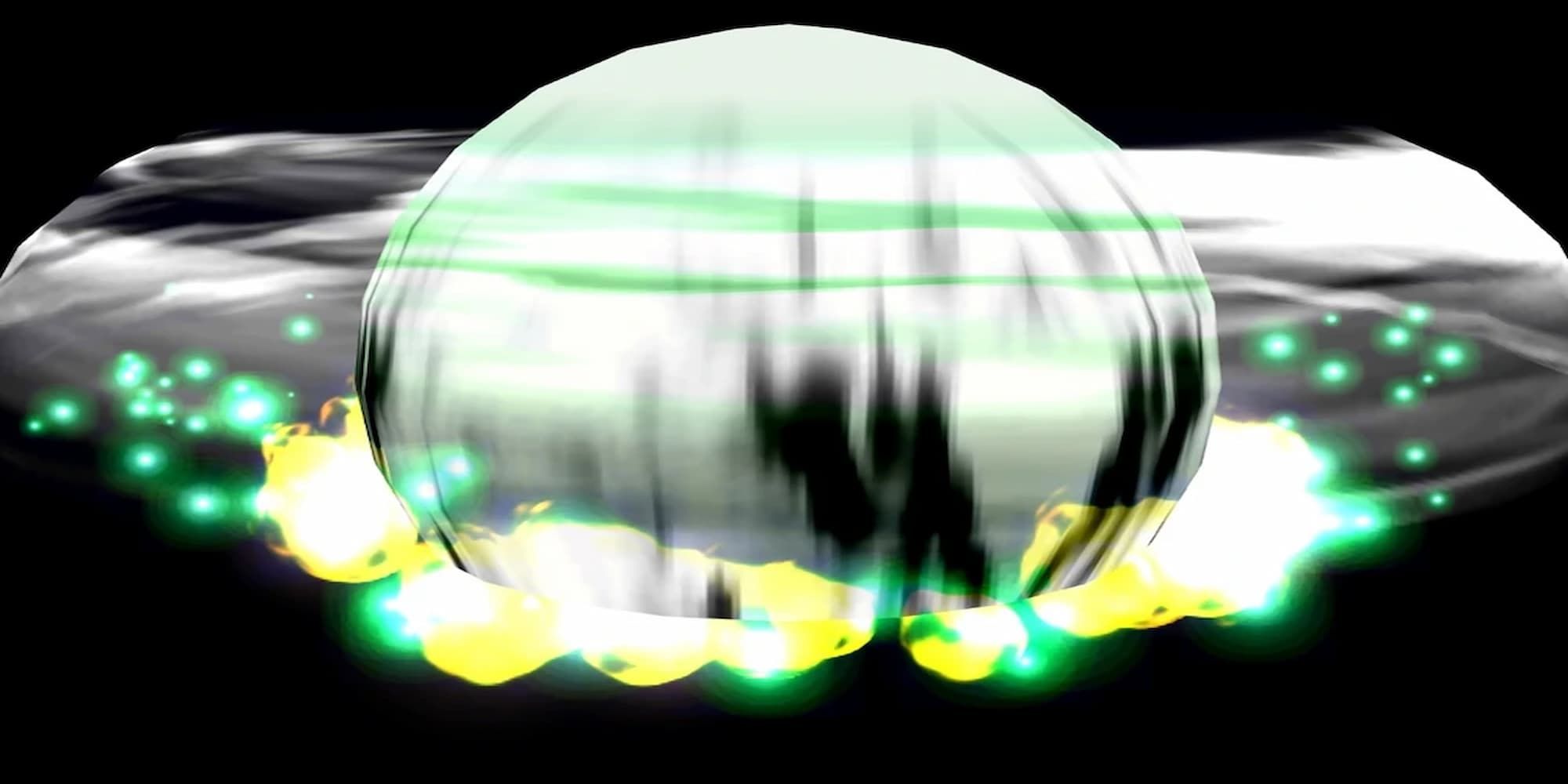 FF8 Ultima a dark area with a bright white, green, and yellow light exploding out