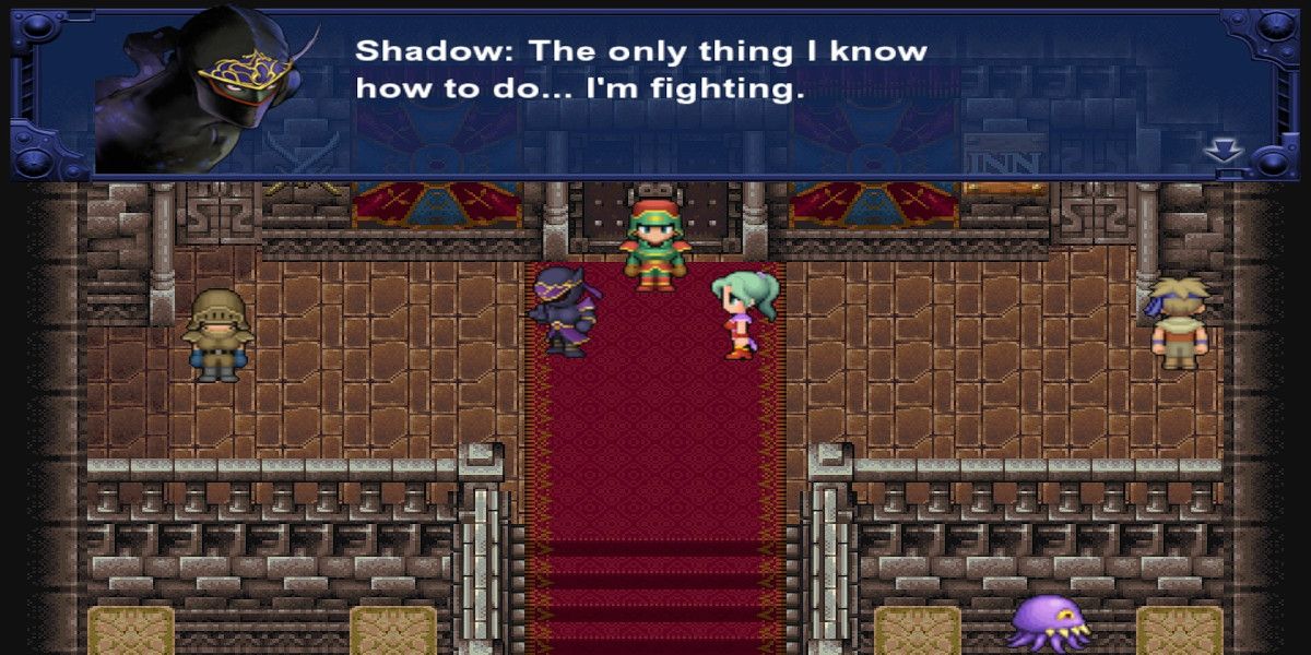 Shadow from Final Fantasy 6 talks about how the only thing he knows how to do is fight. 