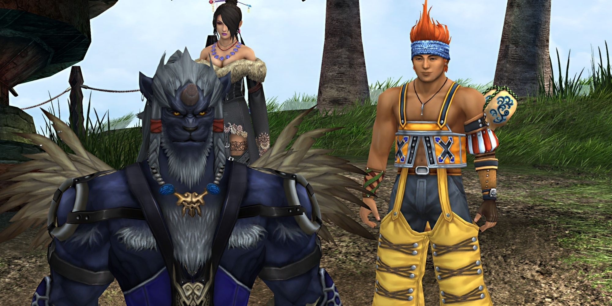 FFX kimahri Wakka and Lulu gathered on besaid island