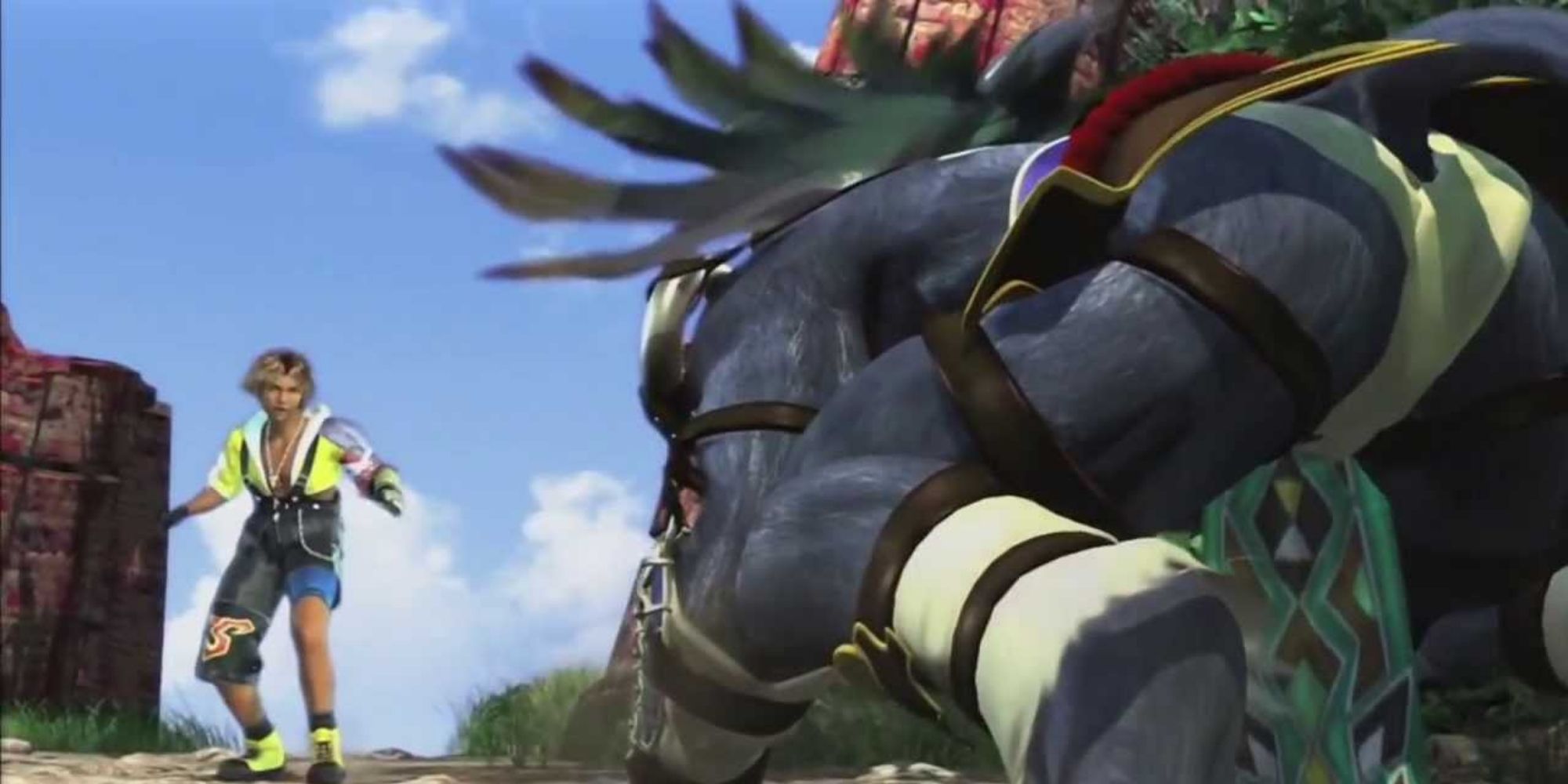 FFX kimahri fighting tidus on besaide in CGI cinematic