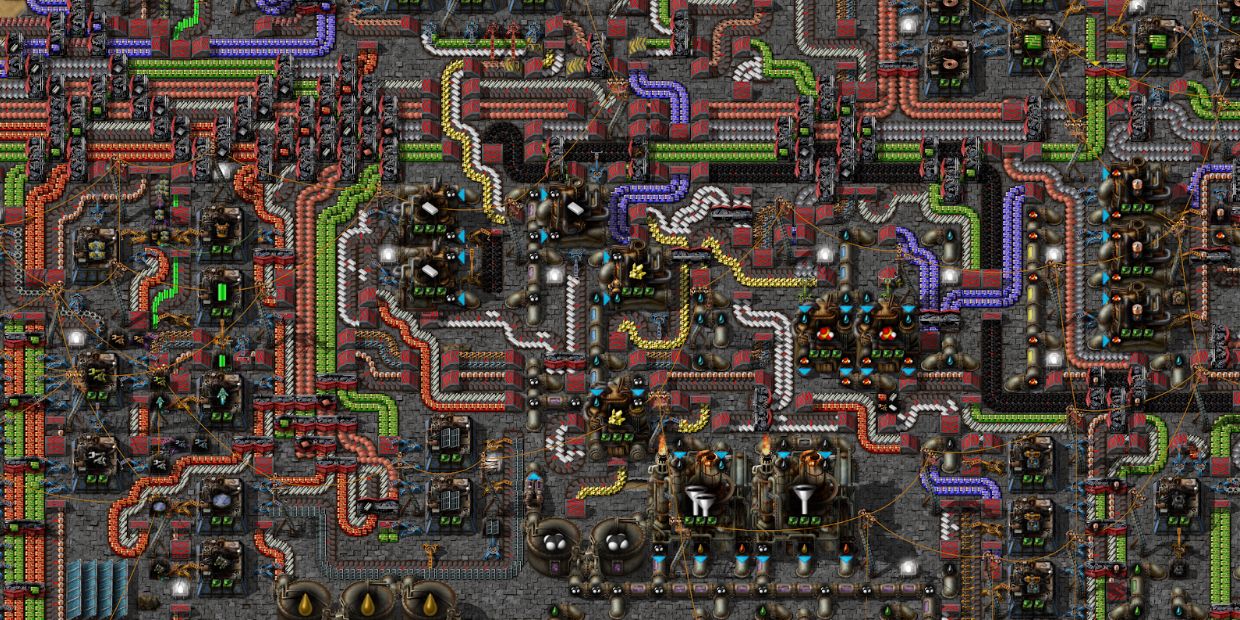 A huge factory in Factorio that covers the entire screen.