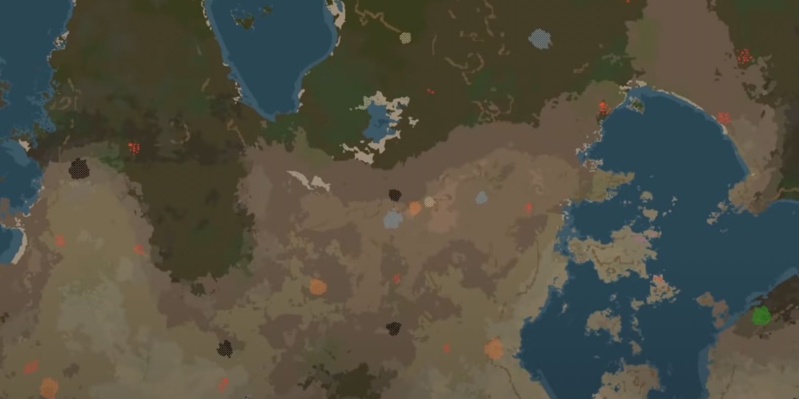 A map showing a typical beginning area for a game of Factorio.