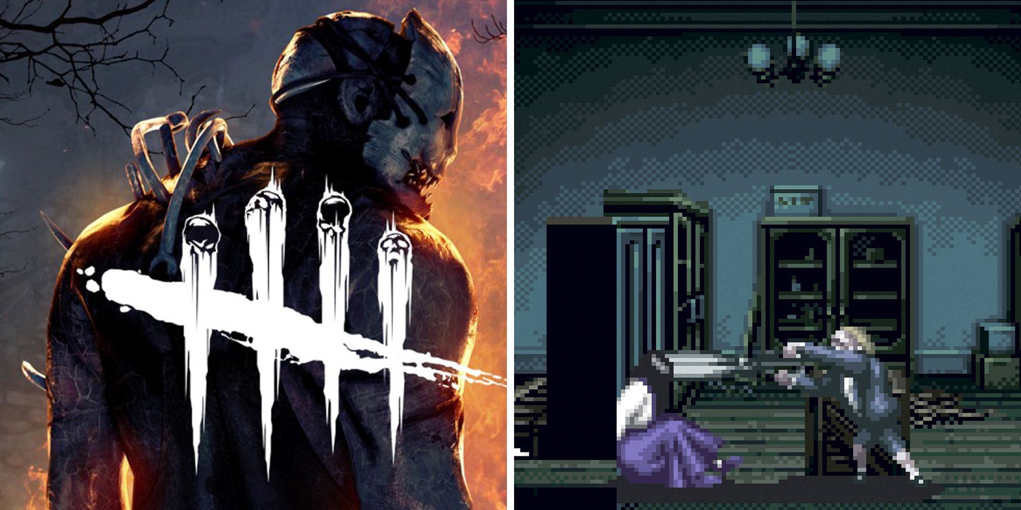 Split image of Dead By Daylight and Clock Tower.
