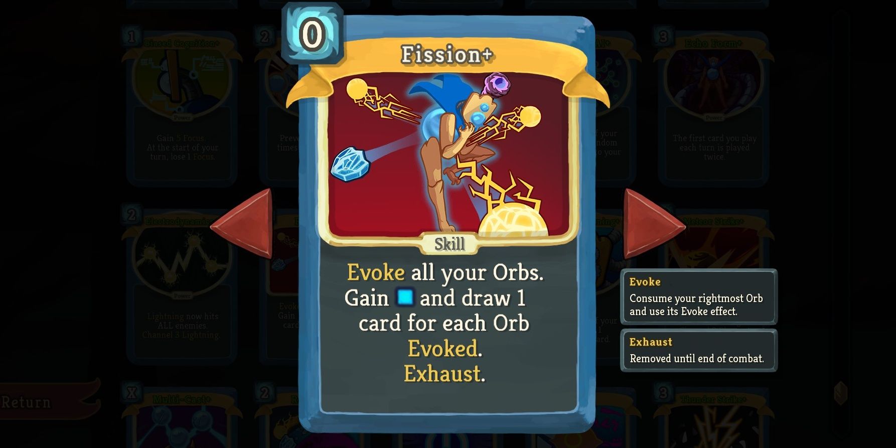 Close Up Image Slay The Spire Defect Card Fission Fission+