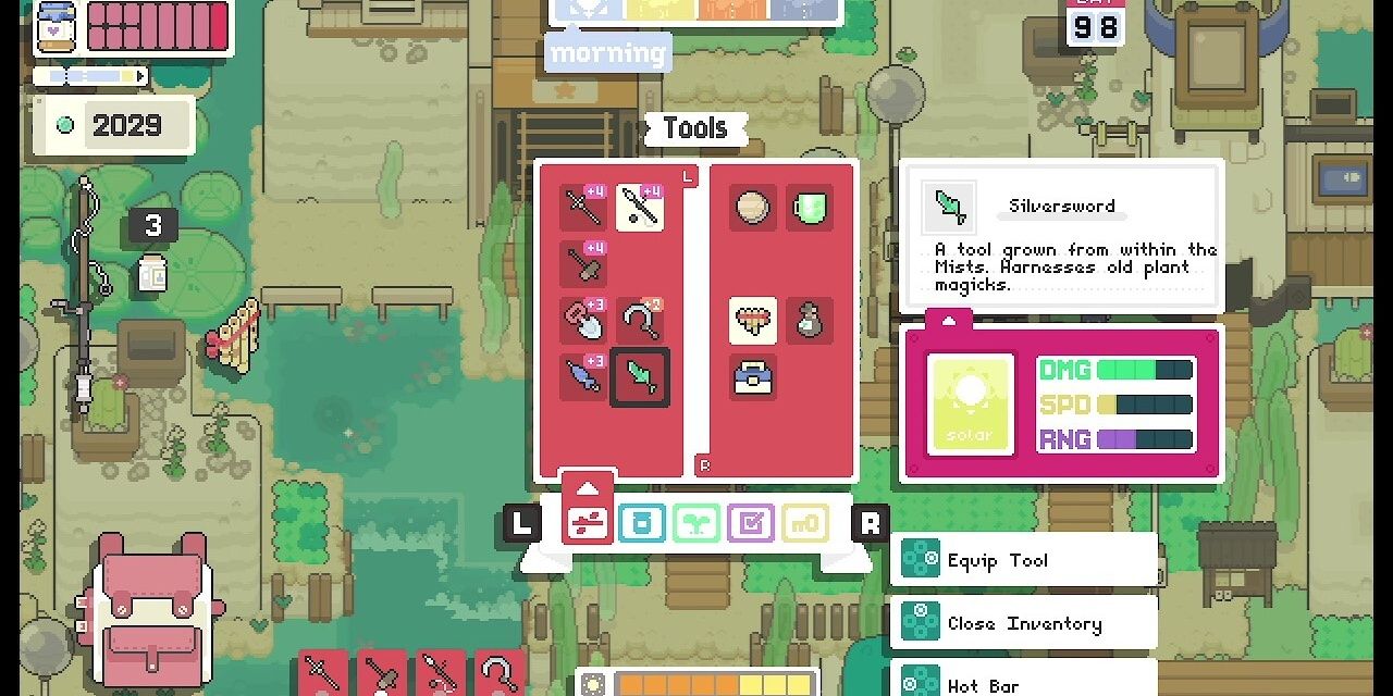 The Silversword in the player's inventory in Garden Story.