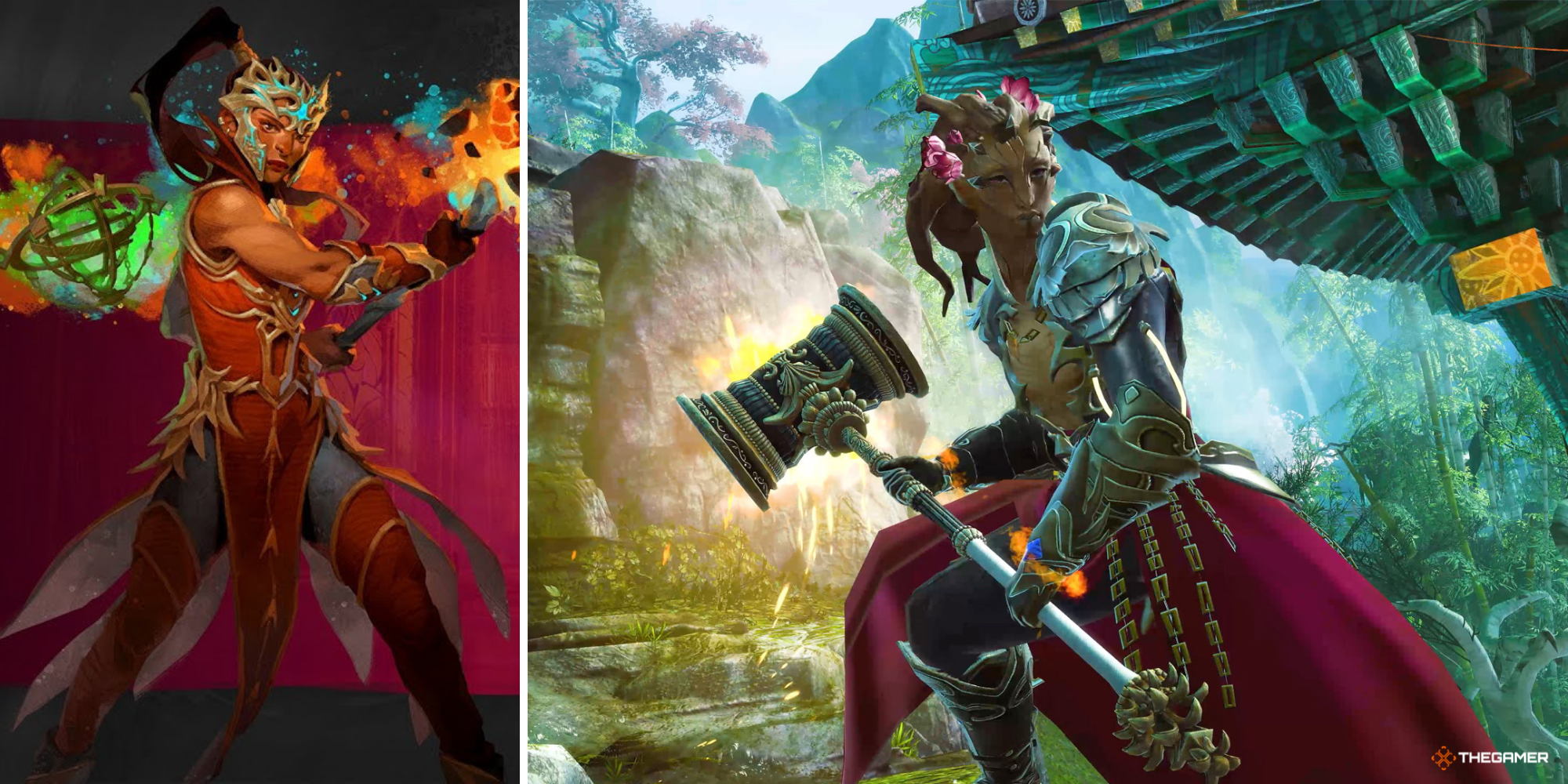 Guild Wars 2 - Catalyst Promo art on left, in-game Catalyst on right