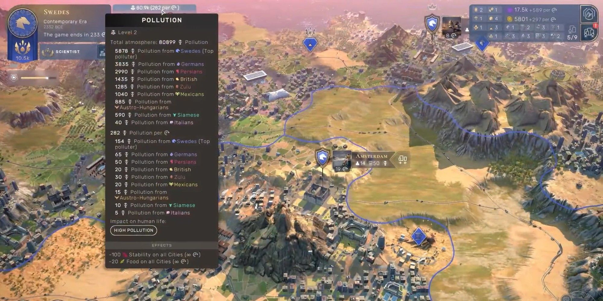 pollution panel highlighted with a lot of global pollution