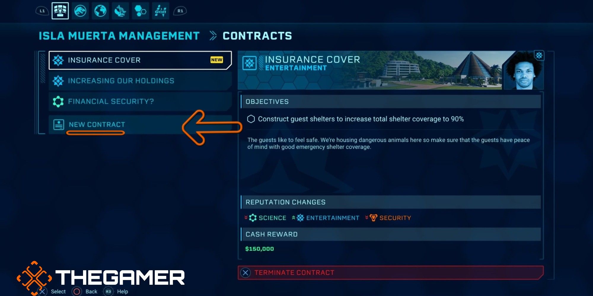 Jurassic World Evolution Contracts Main Screen Request New Contract Highlighted