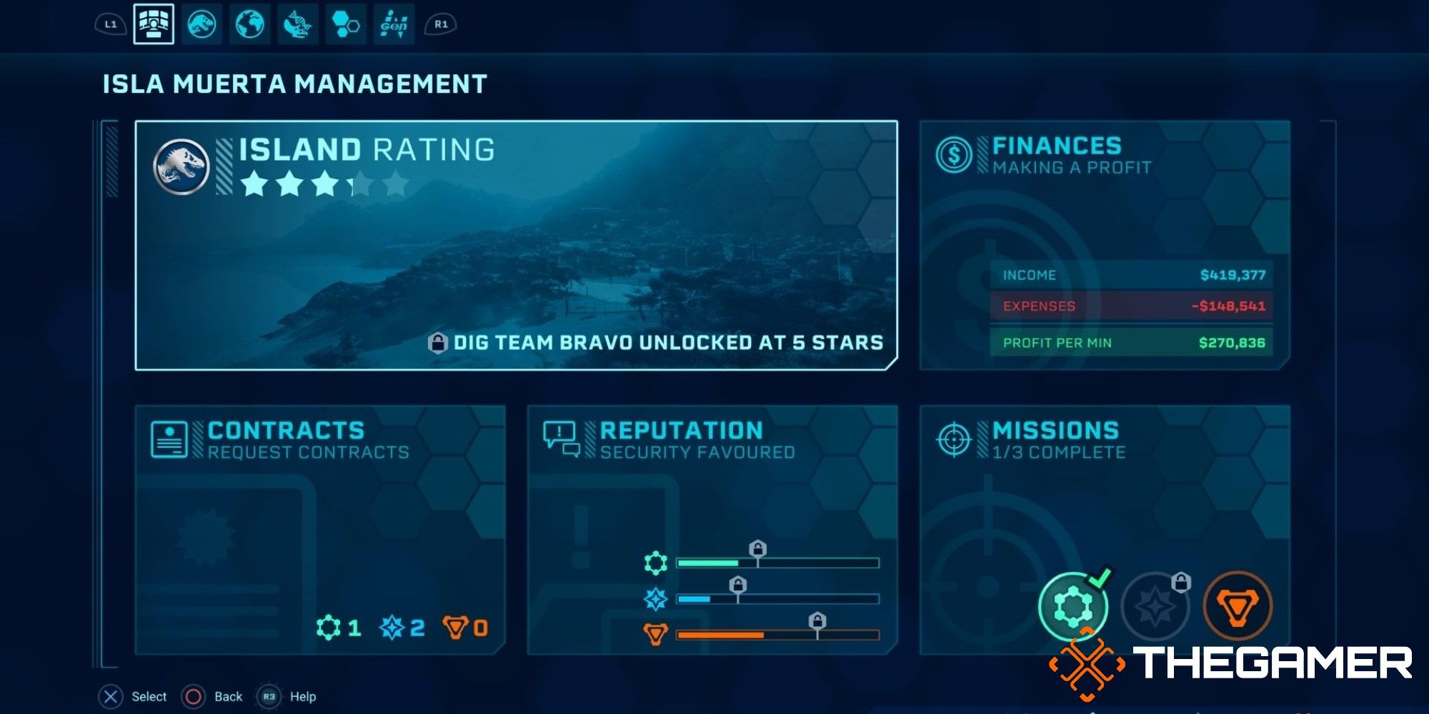 Jurassic World Evolution Management Menu