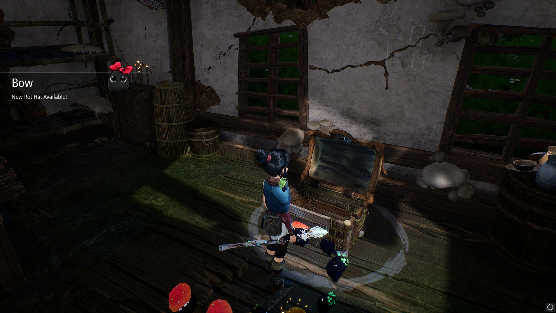 Kena finds the Bow Rot hat in a chest