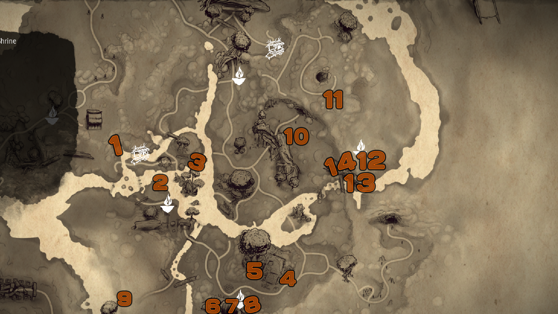 Kena Forgotten Forest map with numbered markers for all the Rots