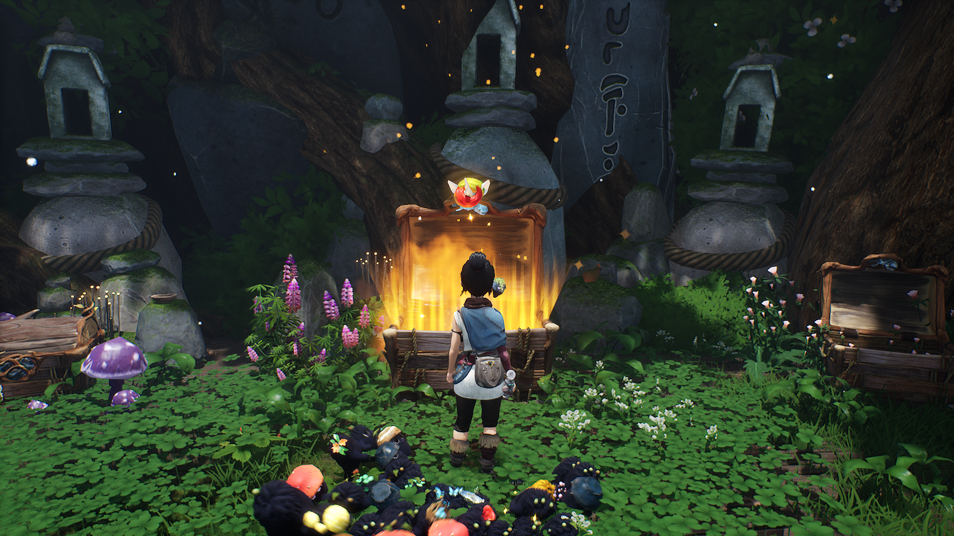 Kena standing in front of a furnace