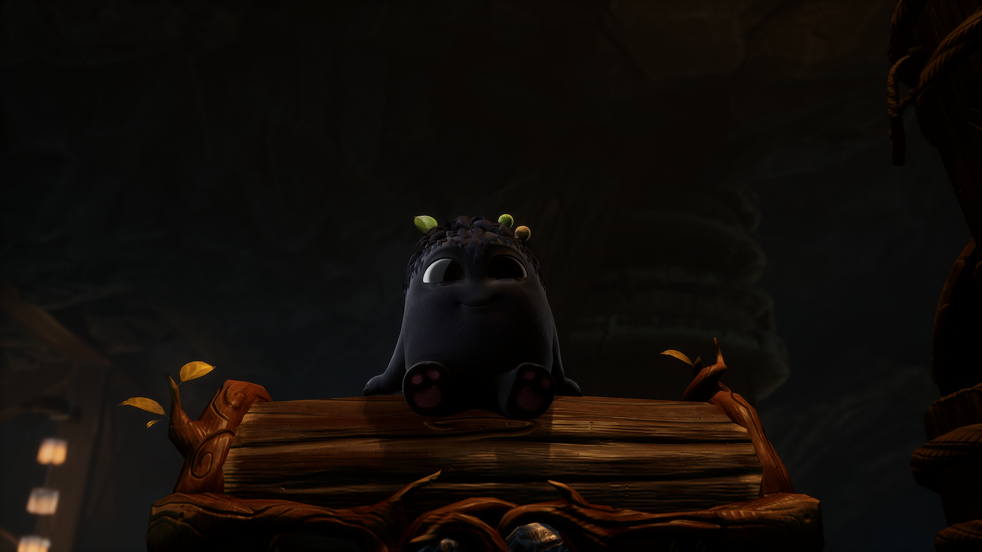 Kena Storehouse Rot sitting on a chest