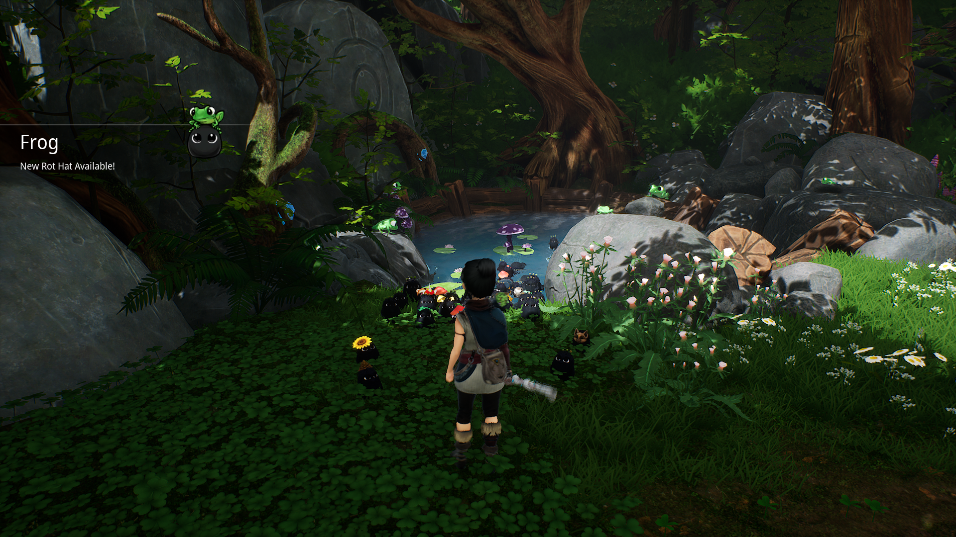 Kena collecting a frog hat from the river