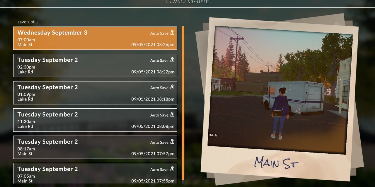 Lake Save Screen Featuring Polaroid Photos Of Meredith During Game