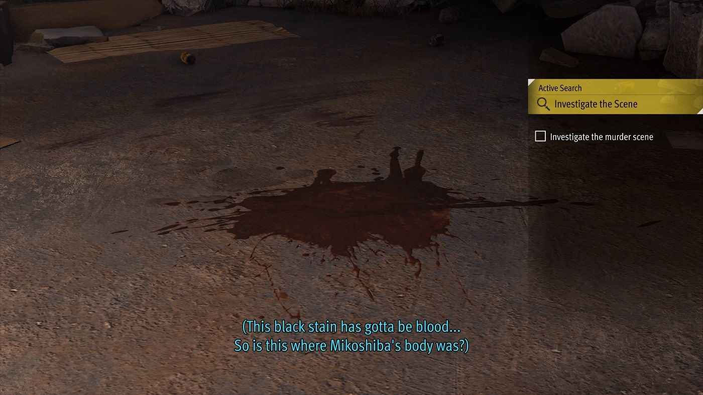 Lost Judgment investigating Mikoshiba's murder scene