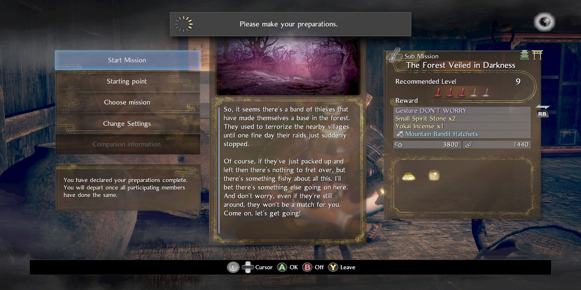 Mission settings and prep time for coop in Nioh 2