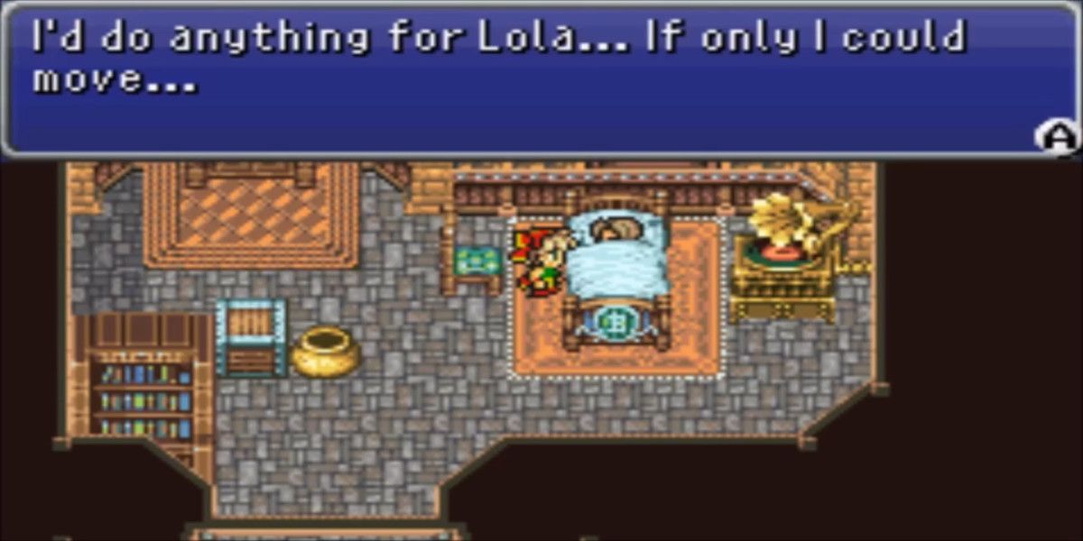 The wounded soldier in Mobliz in Final Fantasy 6 says that he wishes he could move. 