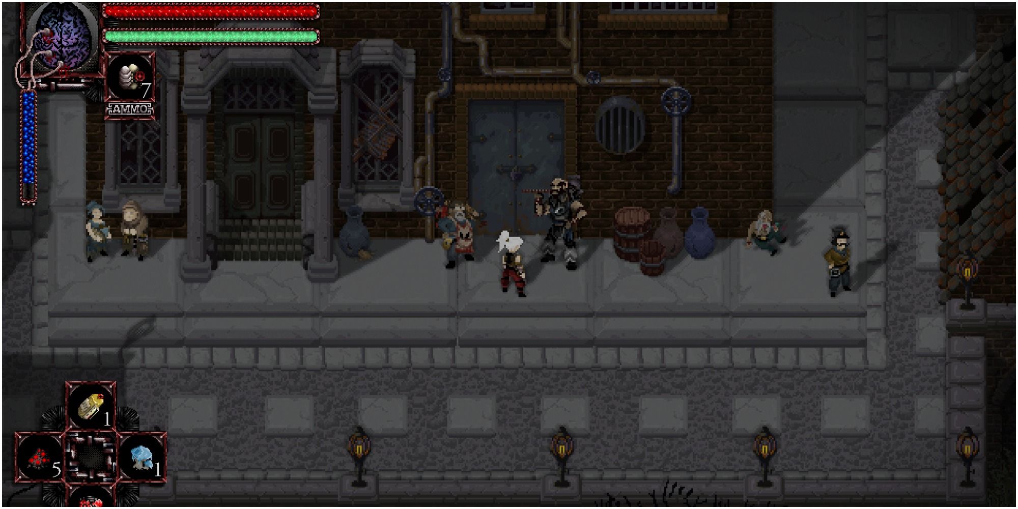 The Striver conversing with NPCs in Morbid The Seven Acolytes