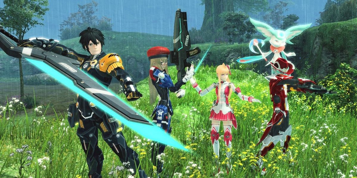 Four anime game characters. 