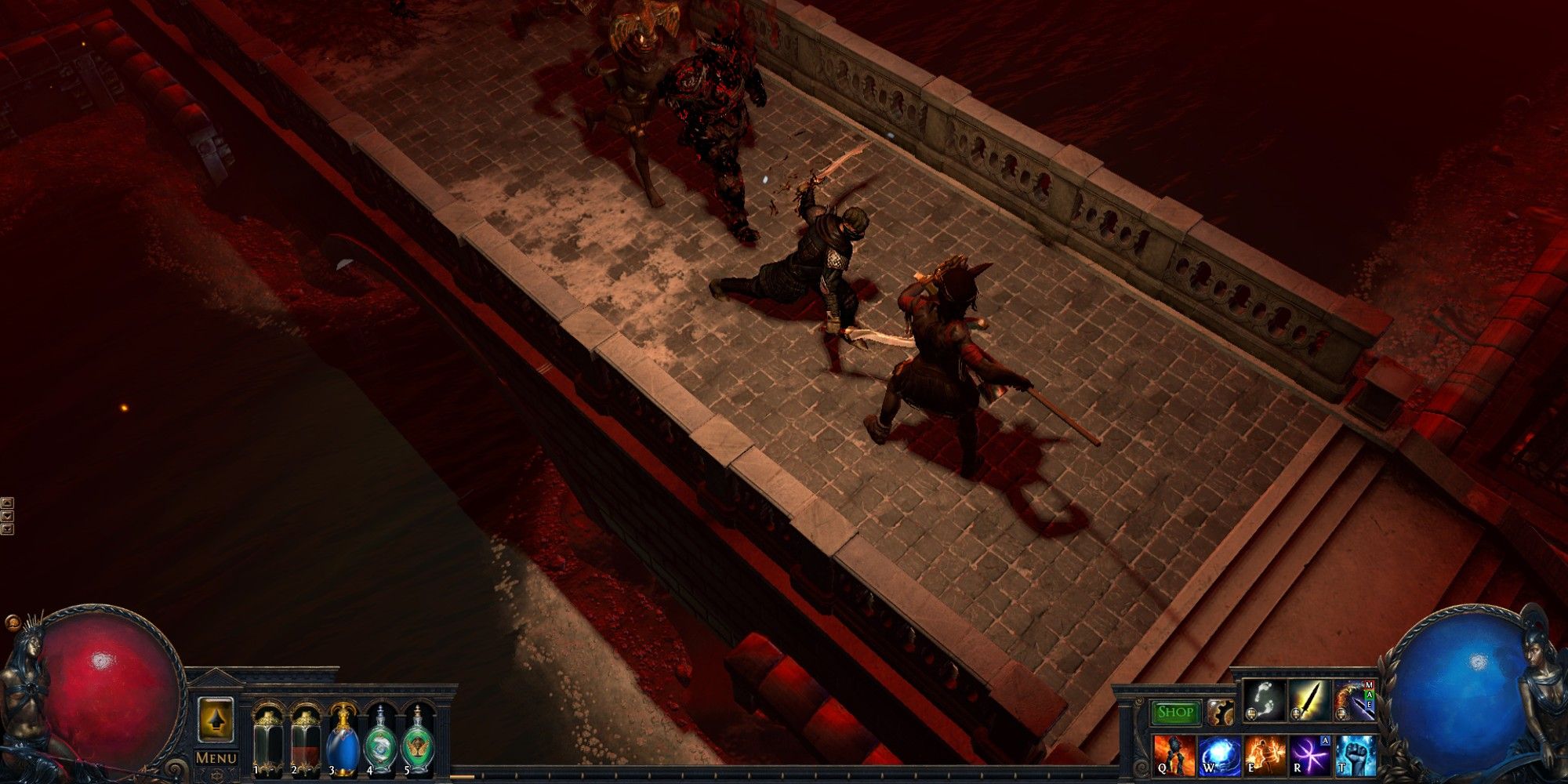 player engaged in battle against enemies