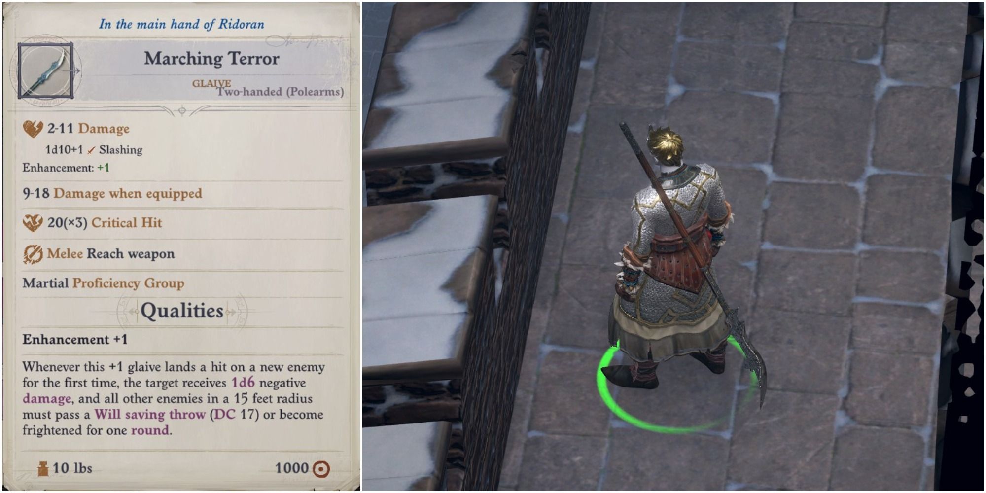 In-game screenshot and stats for Marching Terror in Pathfinder Wrath of the Righteous