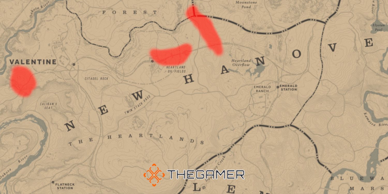 a map of new hanover marking just south of valentine, north of the heartlands overflow, and the heartlands oil fields