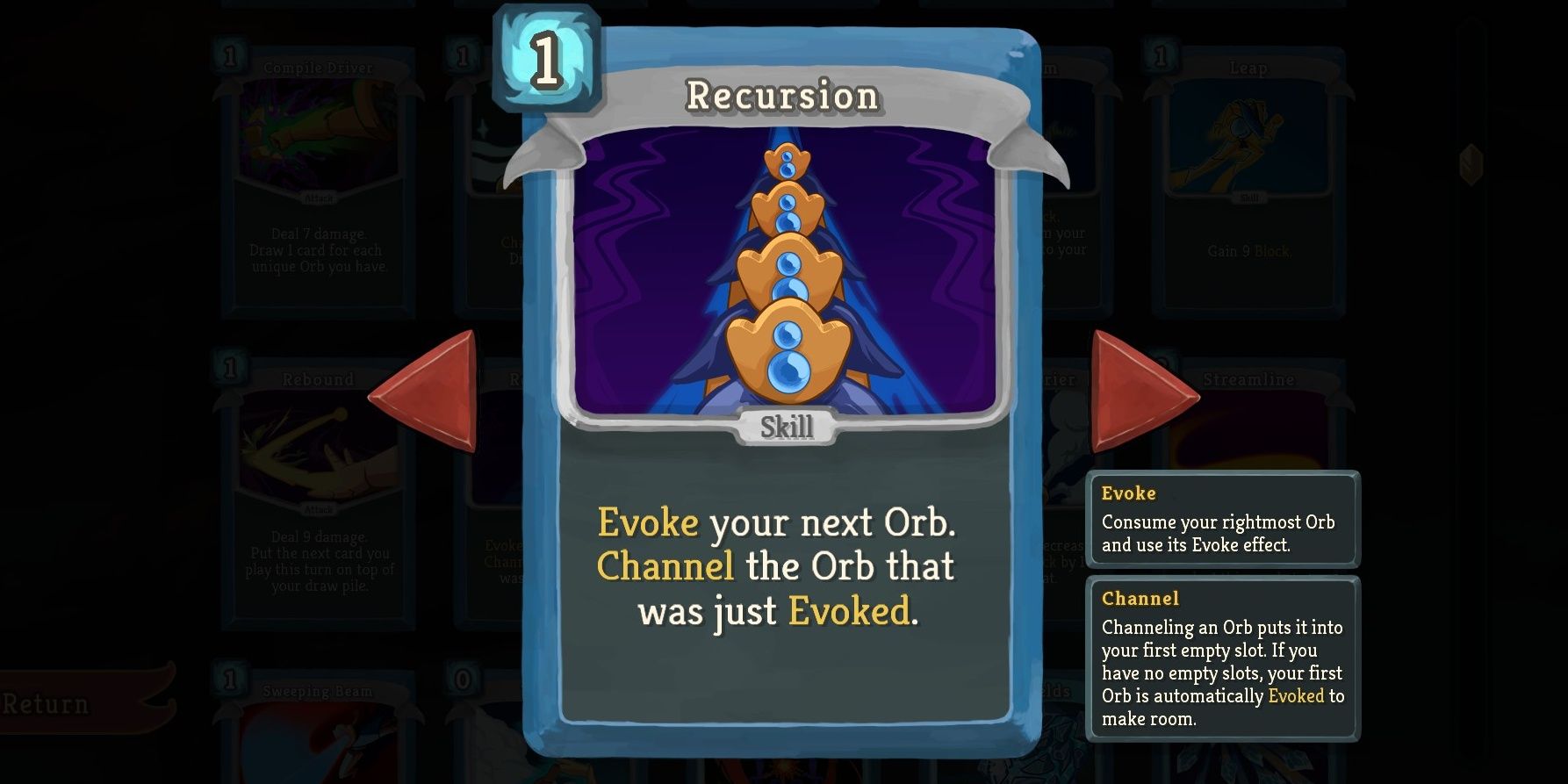 Close Up Image Slay The Spire Defect Card Recursion