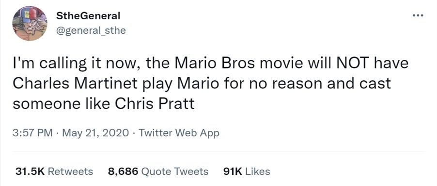 SthGeneral Predicts Chris Pratt's casting as Mario