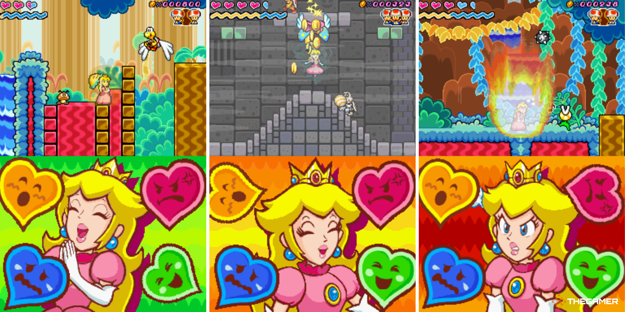 Super Princess Peach - split image of DS Gameplay