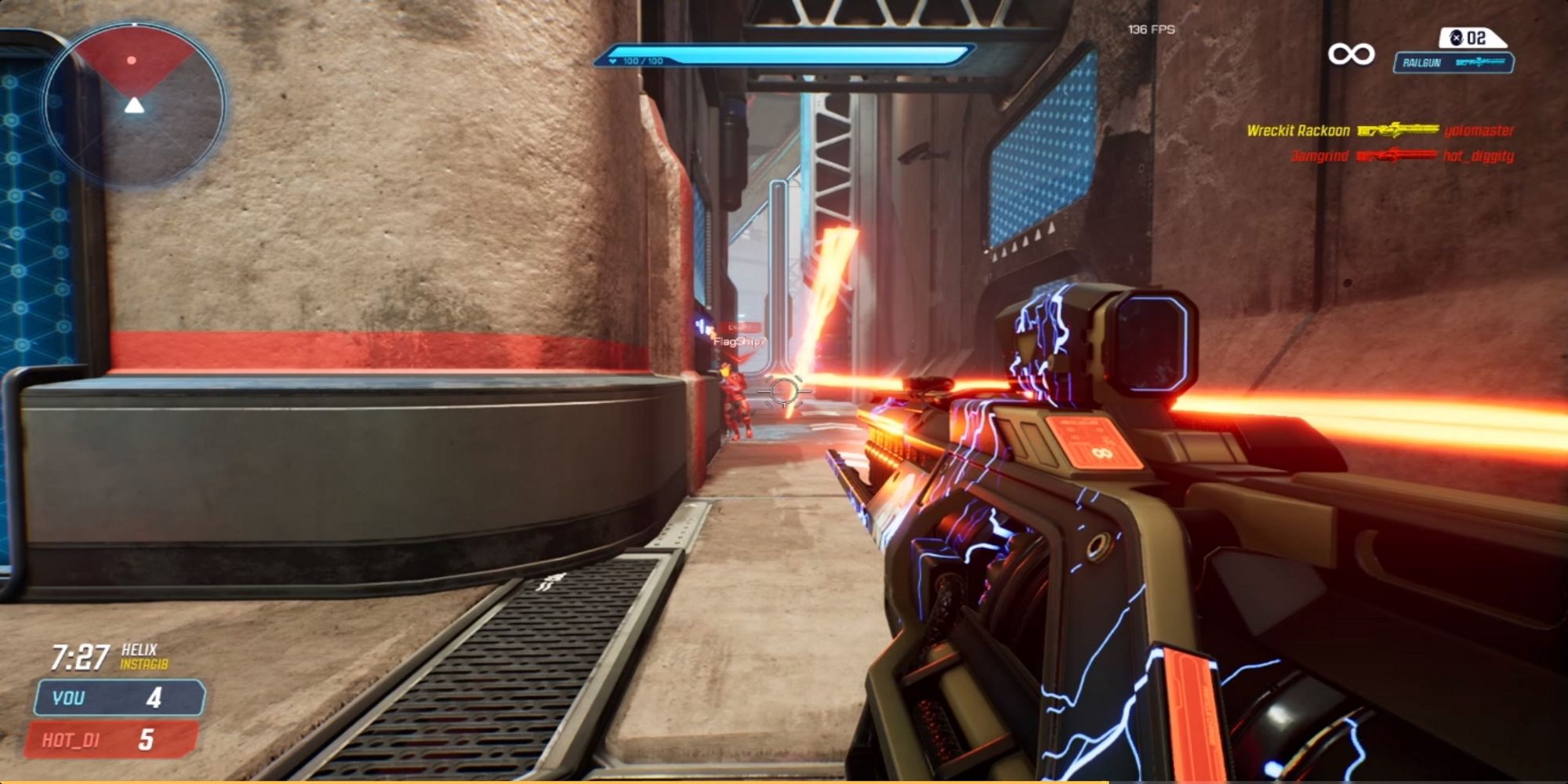 The Railgun being fired in Instagib