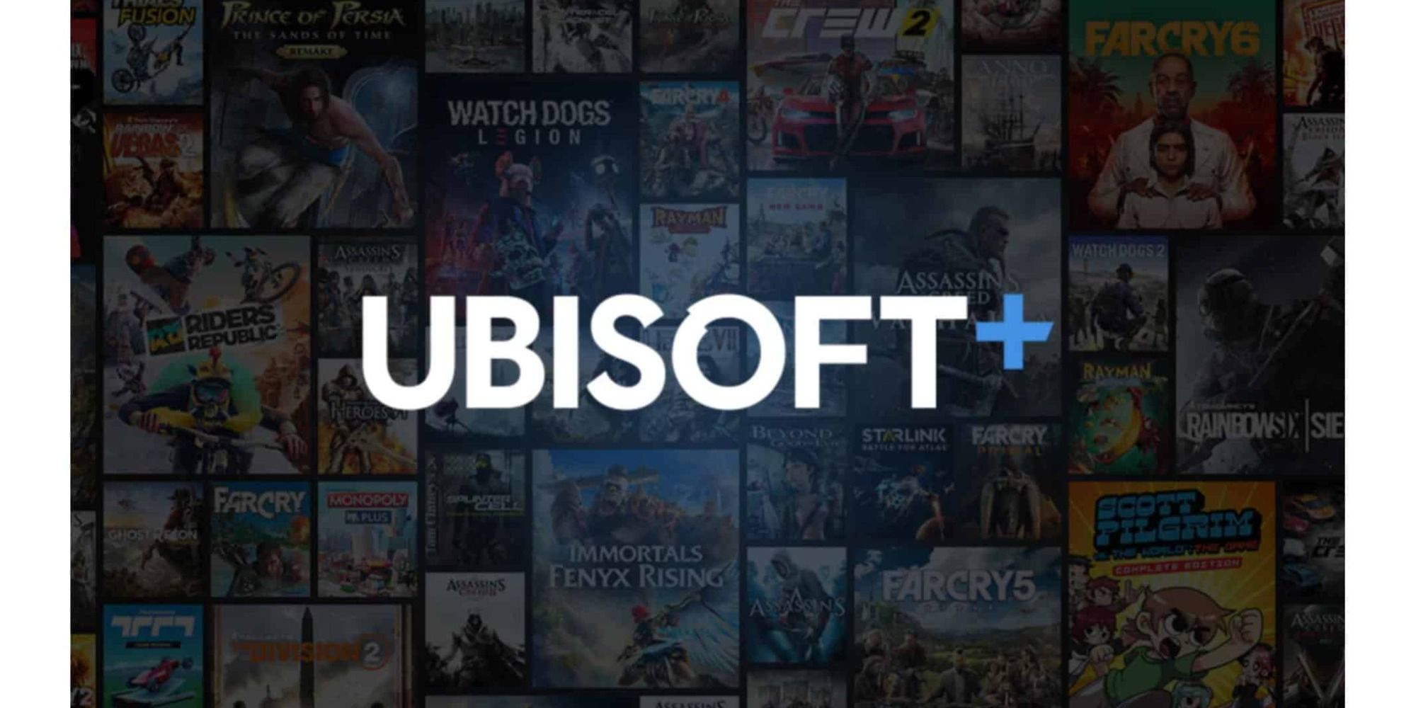 UPlay Plus logo with backdrop containing a bunch of game box arts