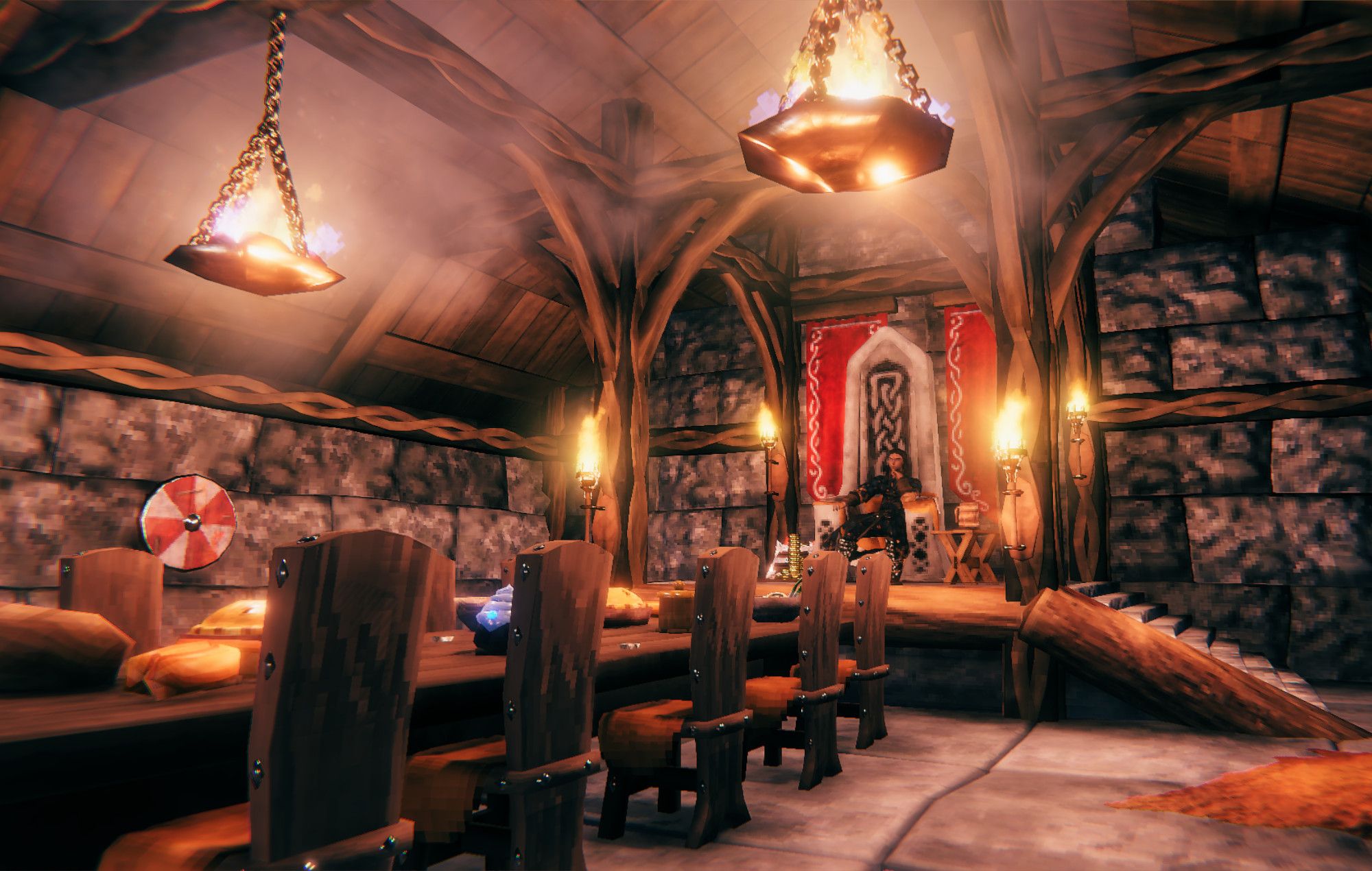 Valheim-Hearth-and-Home-Update-furniture-longhouse-Viking-Stone-Throne-long-table-Darkwood-Chairs