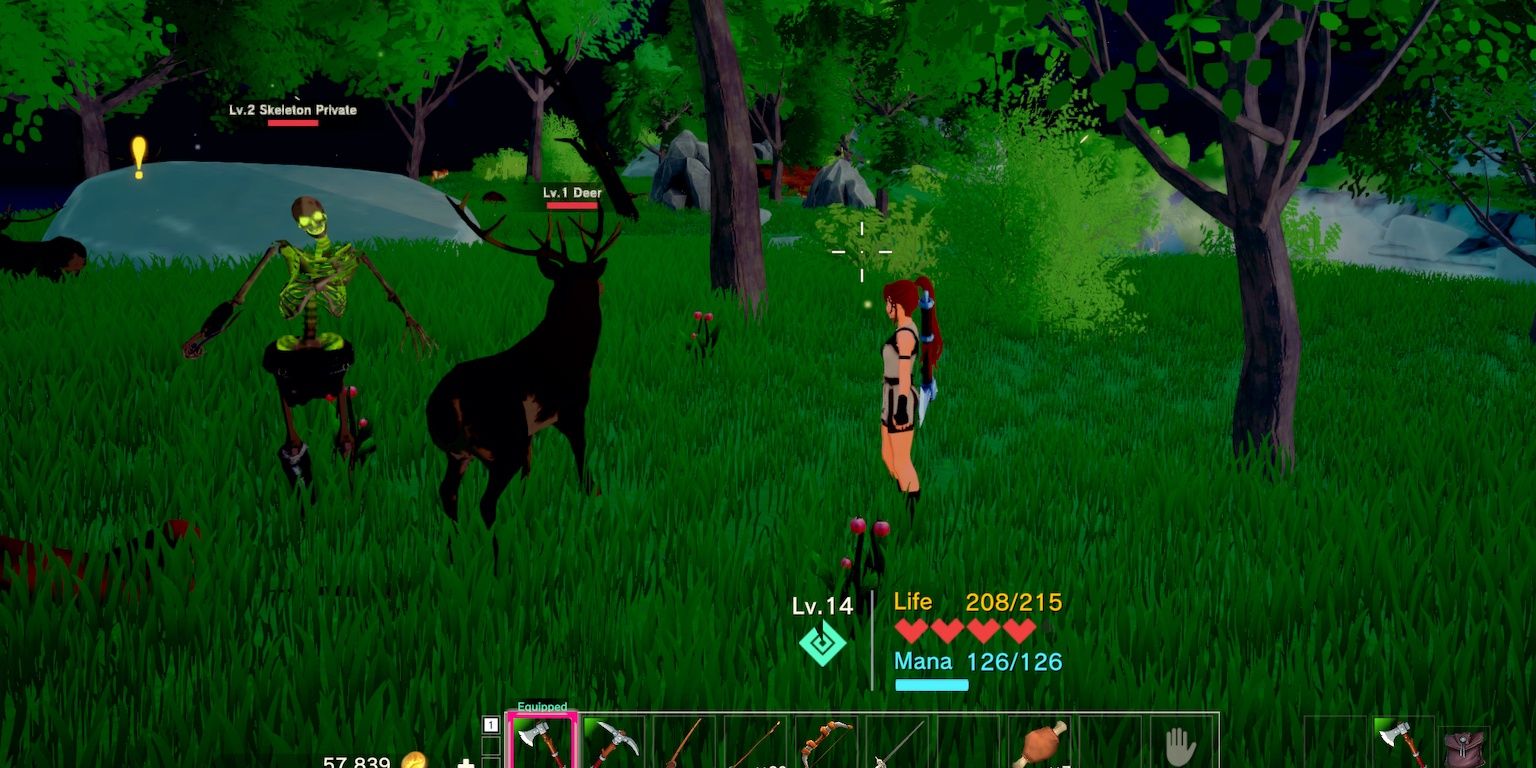 a spooky skeleton and deer in craftopia