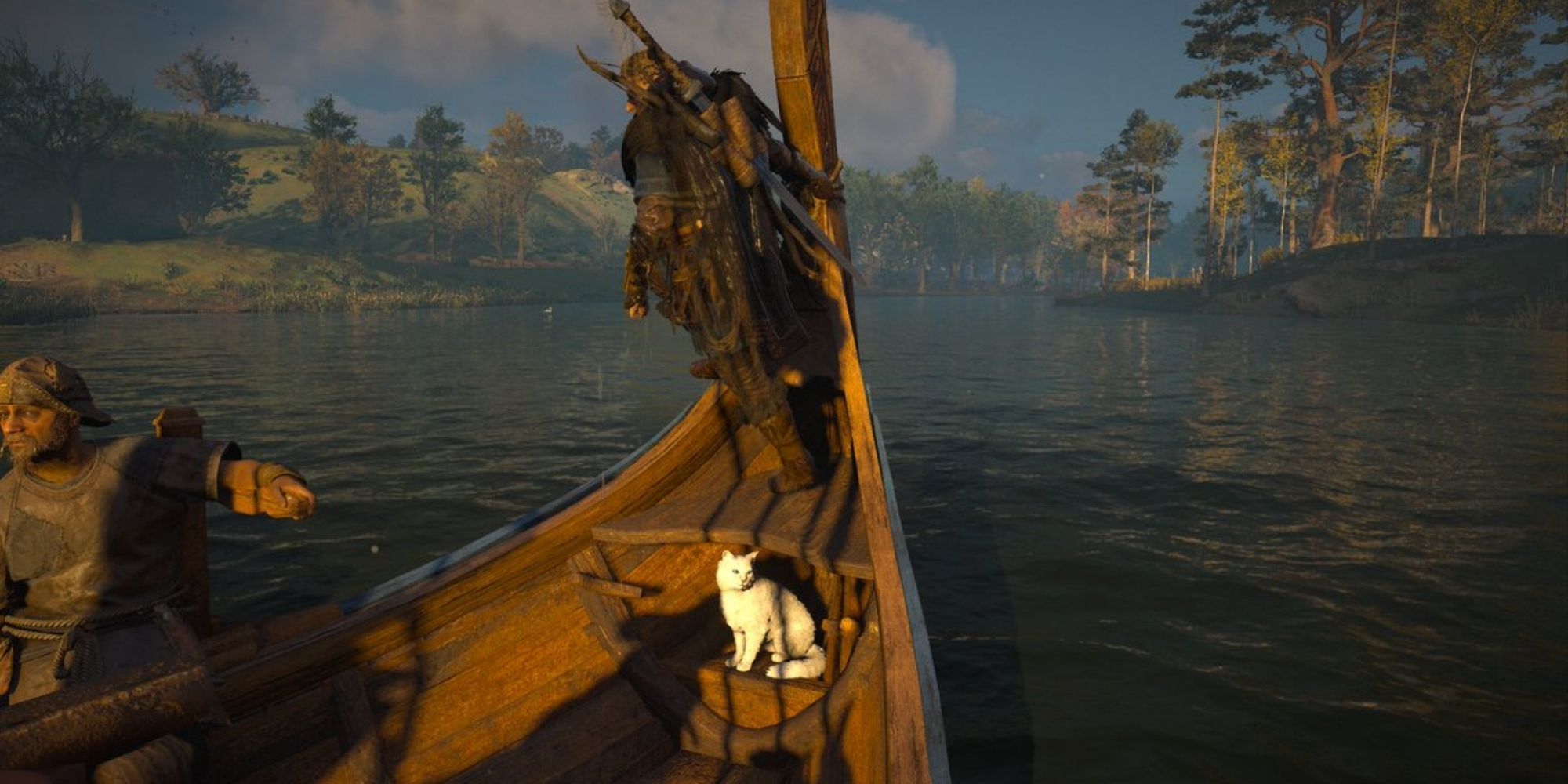 ac valhalla cat in longship with eivor