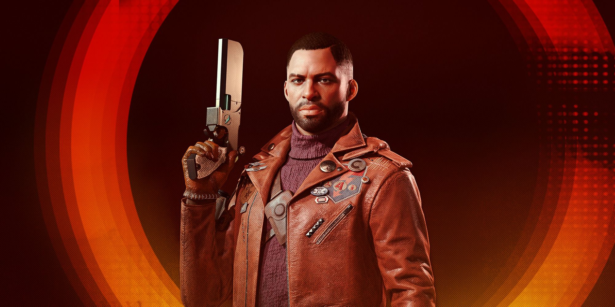 Colt character standing with Fourpounder gun from Deathloop game