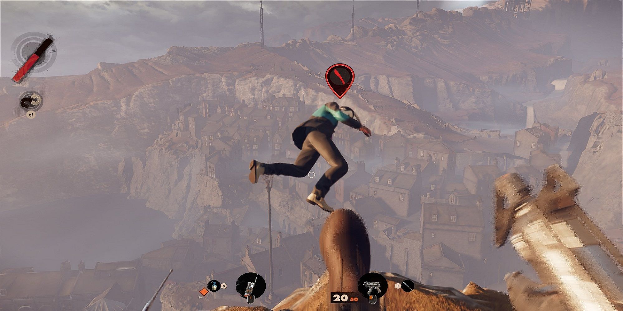 Kicking an enemy off a cliff in Deathloop