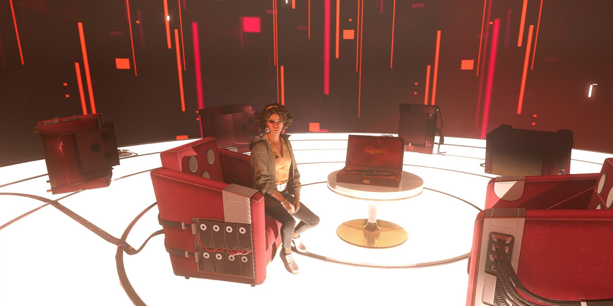 Deathloop characters Julianna Blake Ending Rakyetoplan sitting down