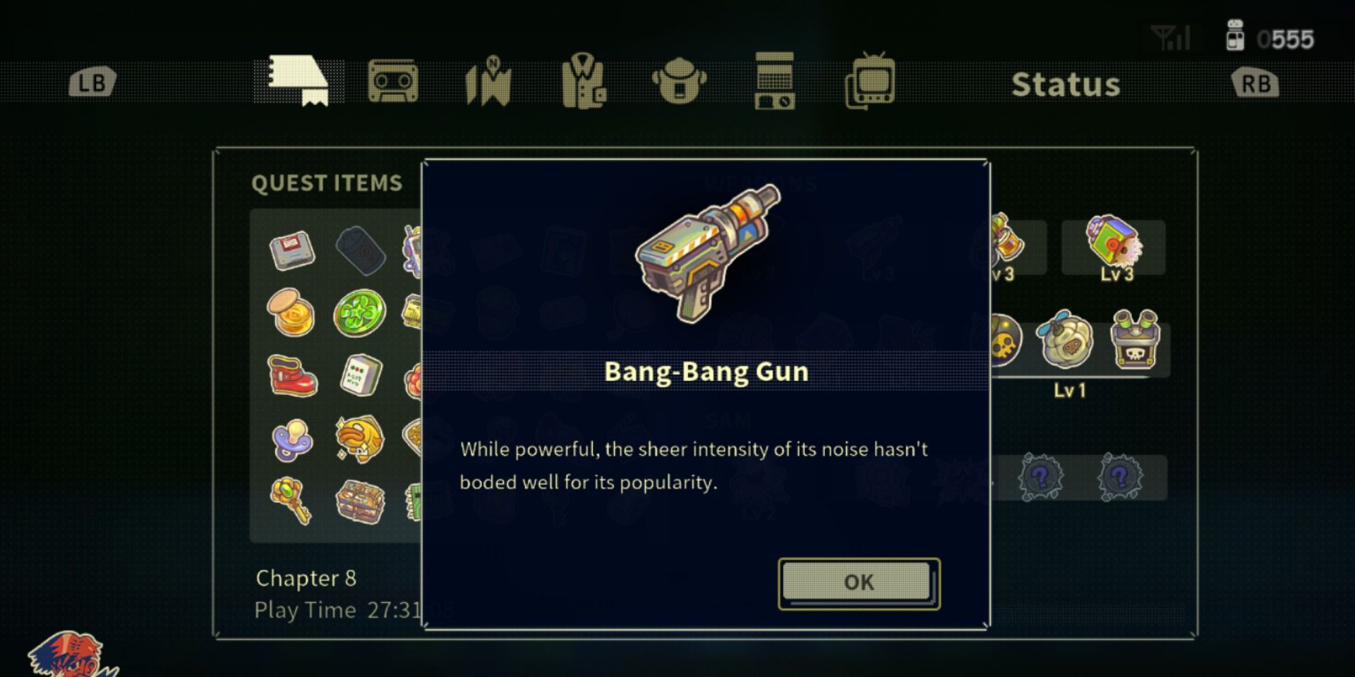 A screenshot showing the Bang-Bang Gun in Eastward