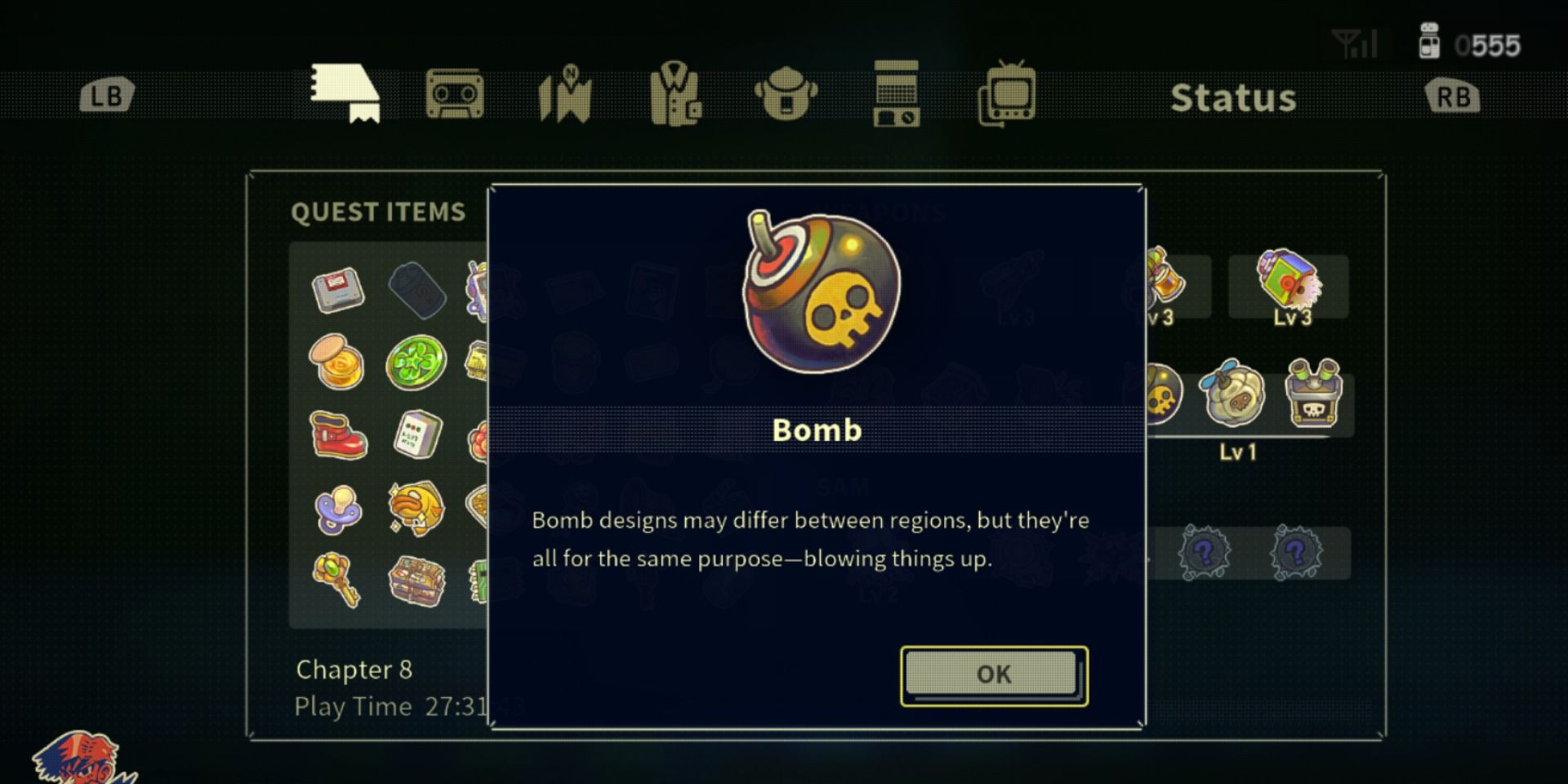 A screenshot showing a bomb in Eastward