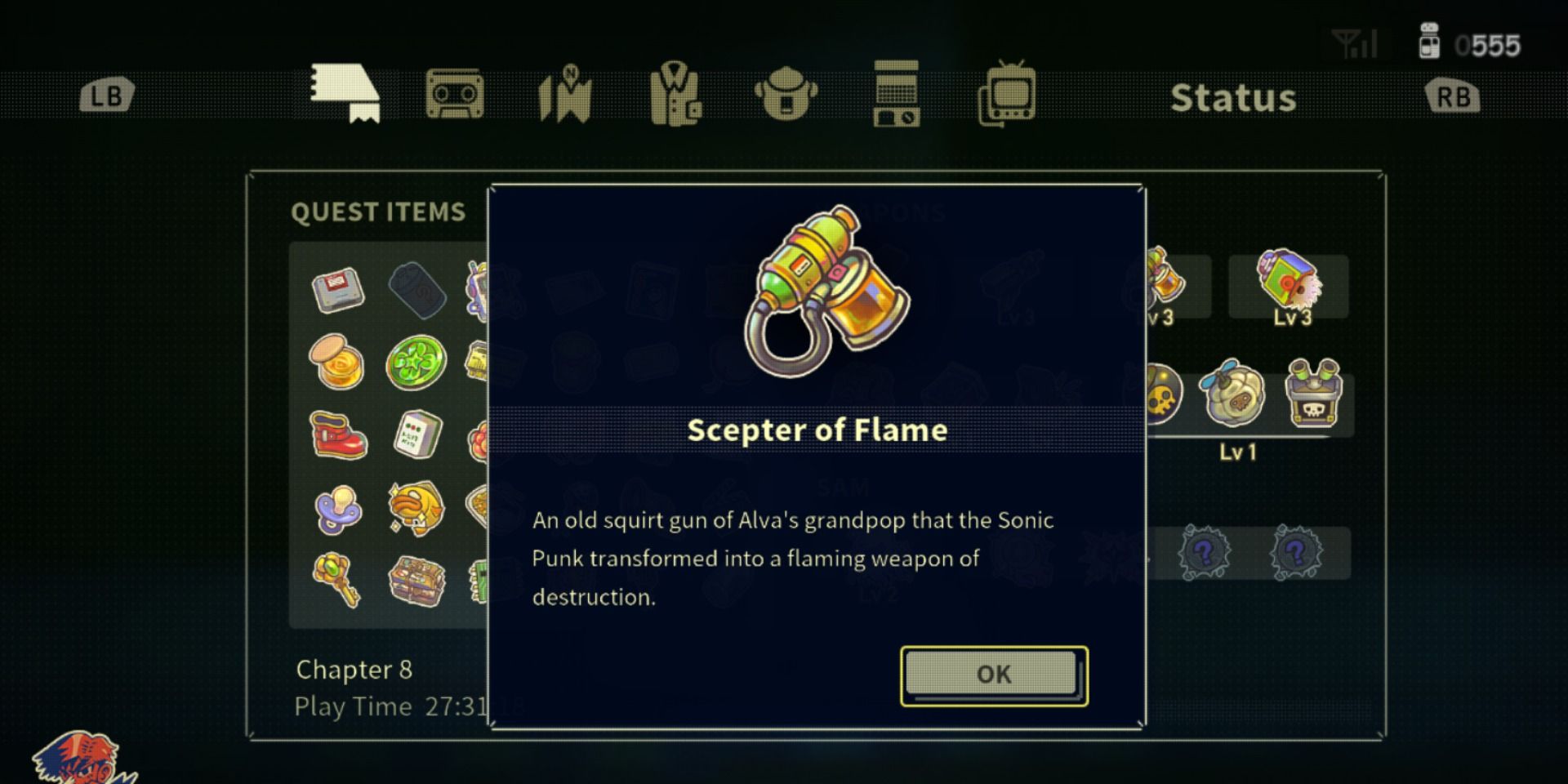 A screenshot showing the Scepter of Flame in Eastward
