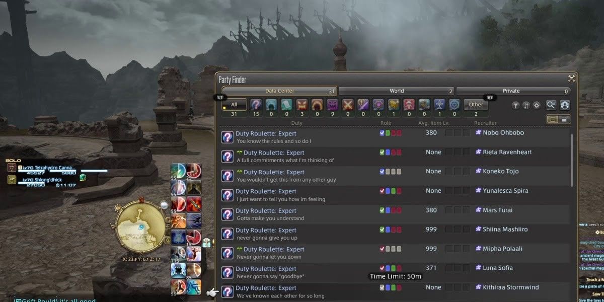 Party Finder menu in FF14