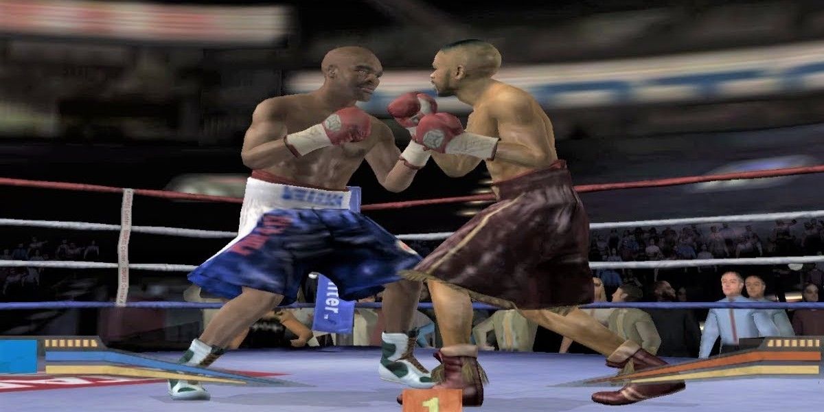 Two men boxing in a ring. 